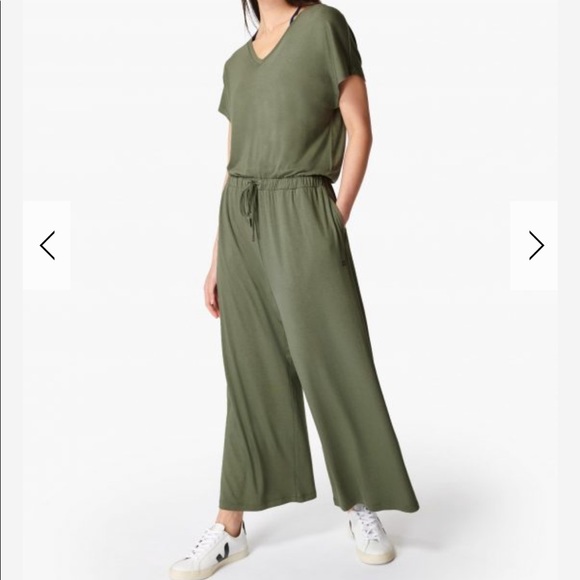 NEW • Sweaty Betty • Take It Easy Jumpsuit Short Sleeves Cinched Waist Green Sm - Picture 3 of 6